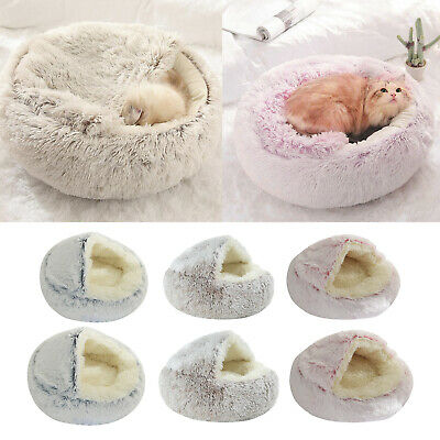 Pet Bed- Round Soft Plush Nest Cave Hooded Cat Bed for Dogs & Cats, Faux Fur