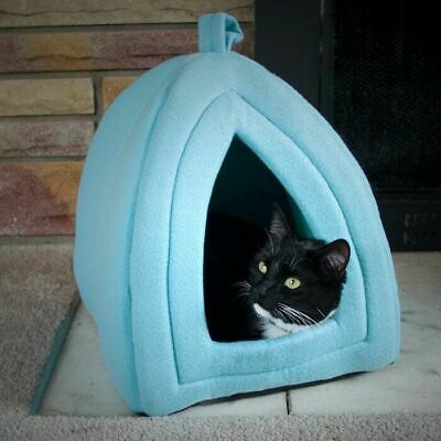 Blue Cat Pet Igloo Cave Enclosed Covered Tent House Removable Cushion Bed