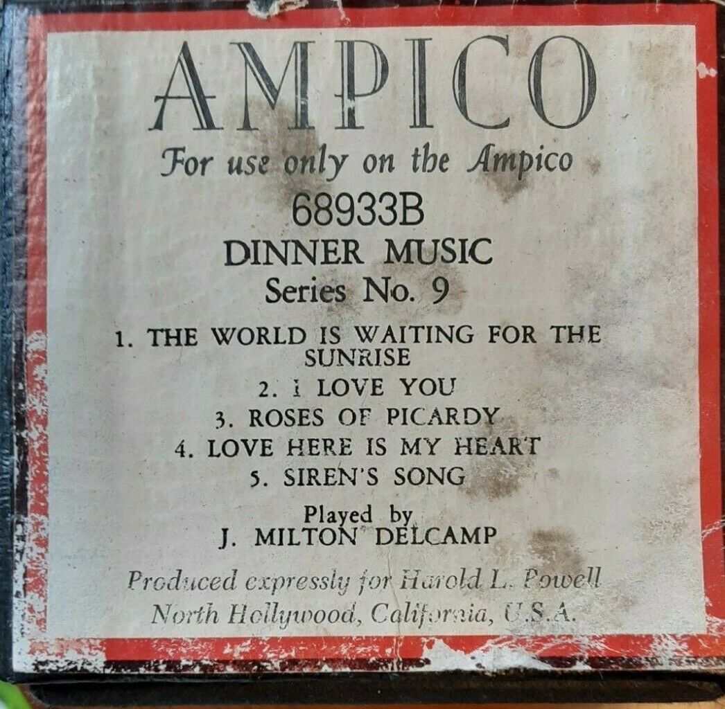 DINNER MUSIC NO. 9 AMPICO RECUT REPRODUCING PLAYER PIANO ROLL