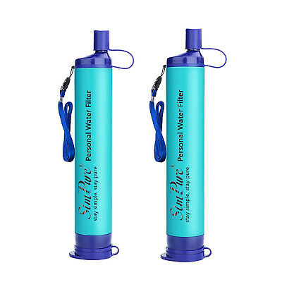 2 Pack Personal Water Filter Straw Purifier Survival Camping Emergency Gear Tool