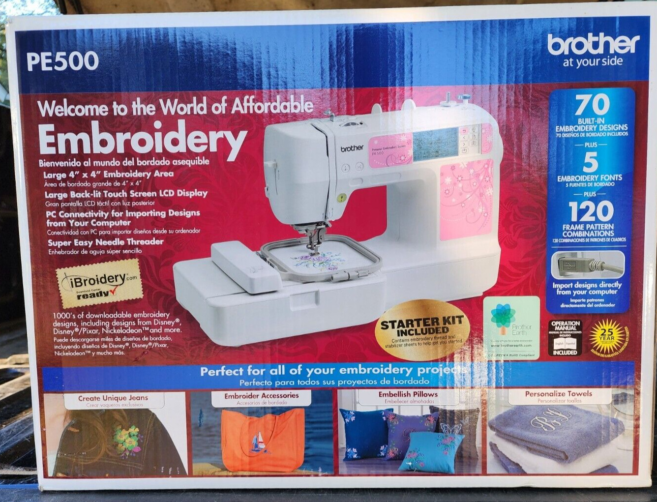 Brother PE500 Personal Embroidery Machine LCD Touch Screen Computerized New