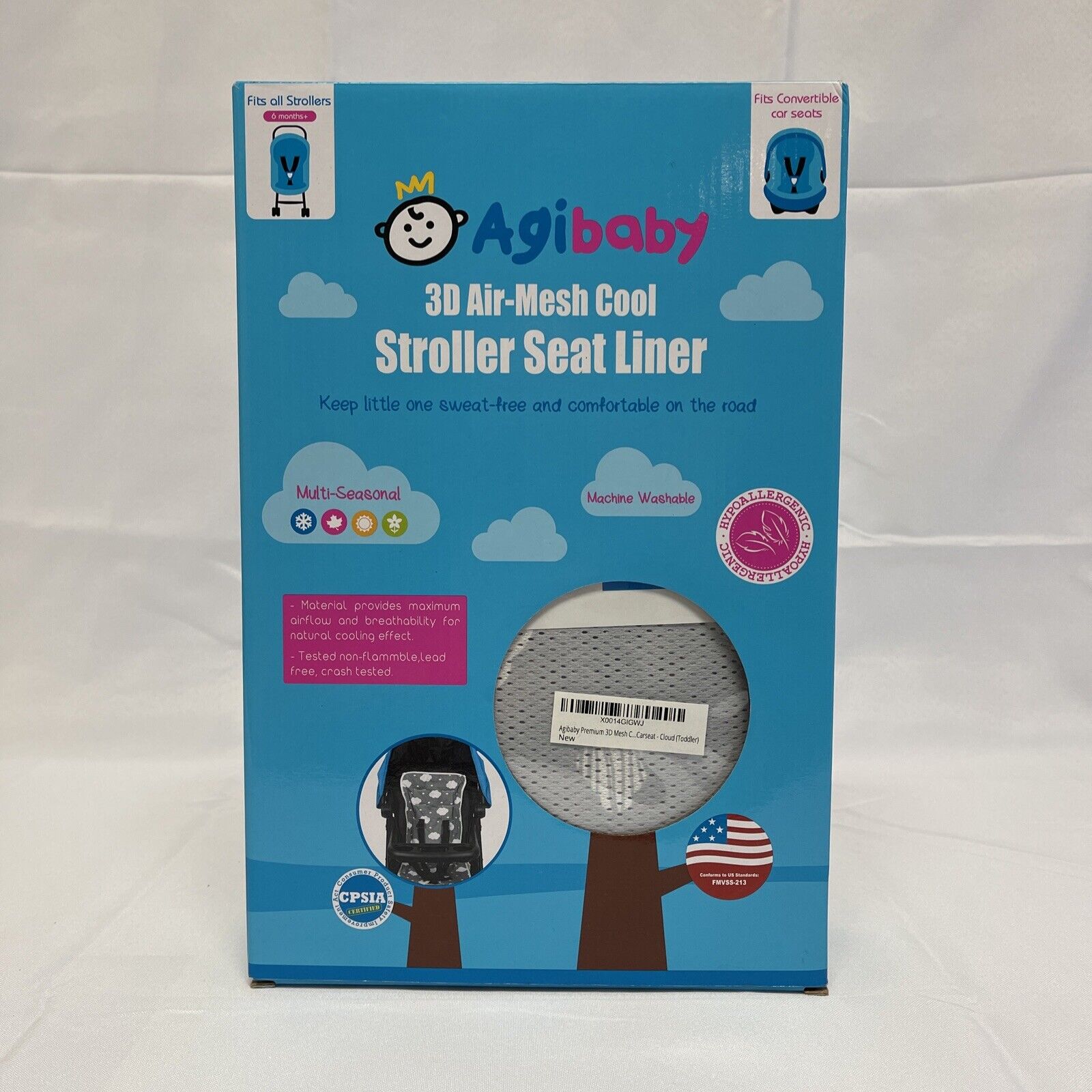Agibaby 3d Air Mesh Premium Cool Seat Liner Stroller & Baby Carseat Stars Moon
