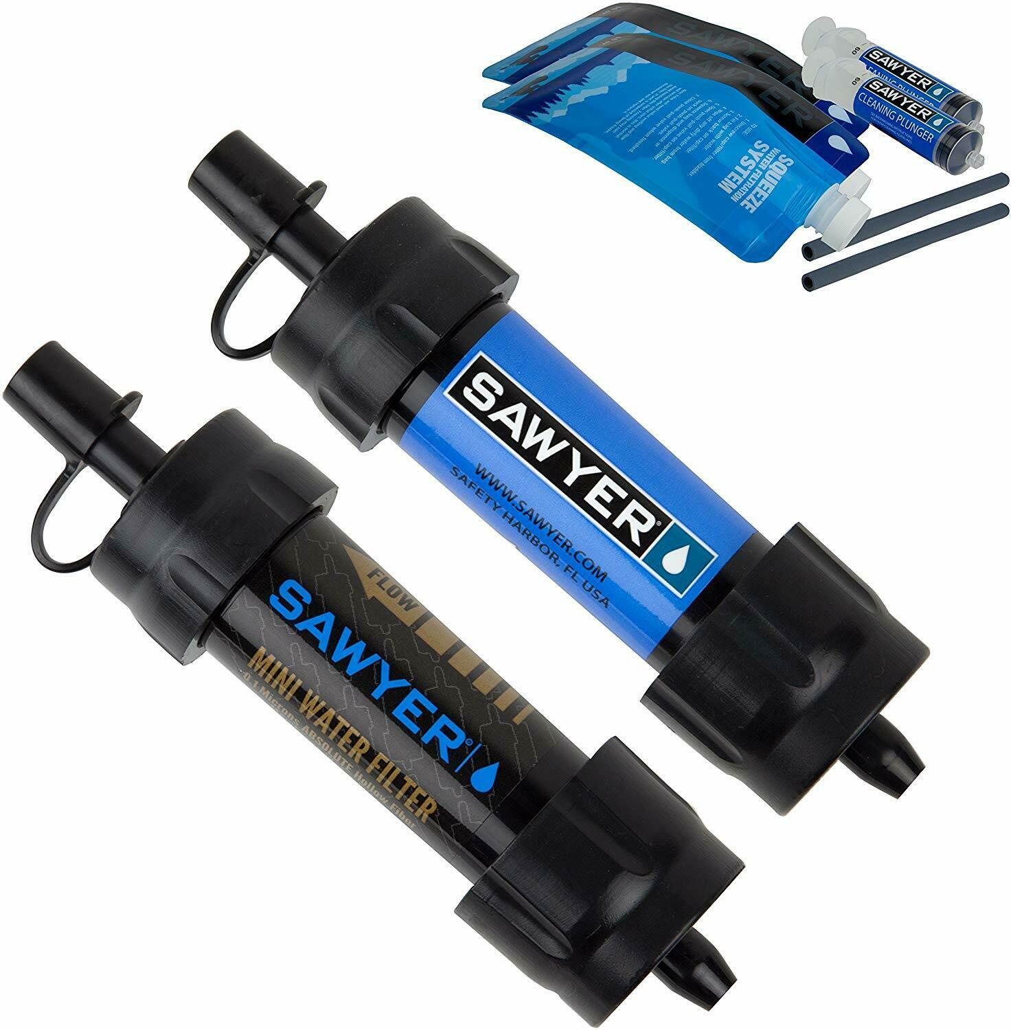 2 Pack Sawyer Mini Water Filter Filtration System Blue + Black