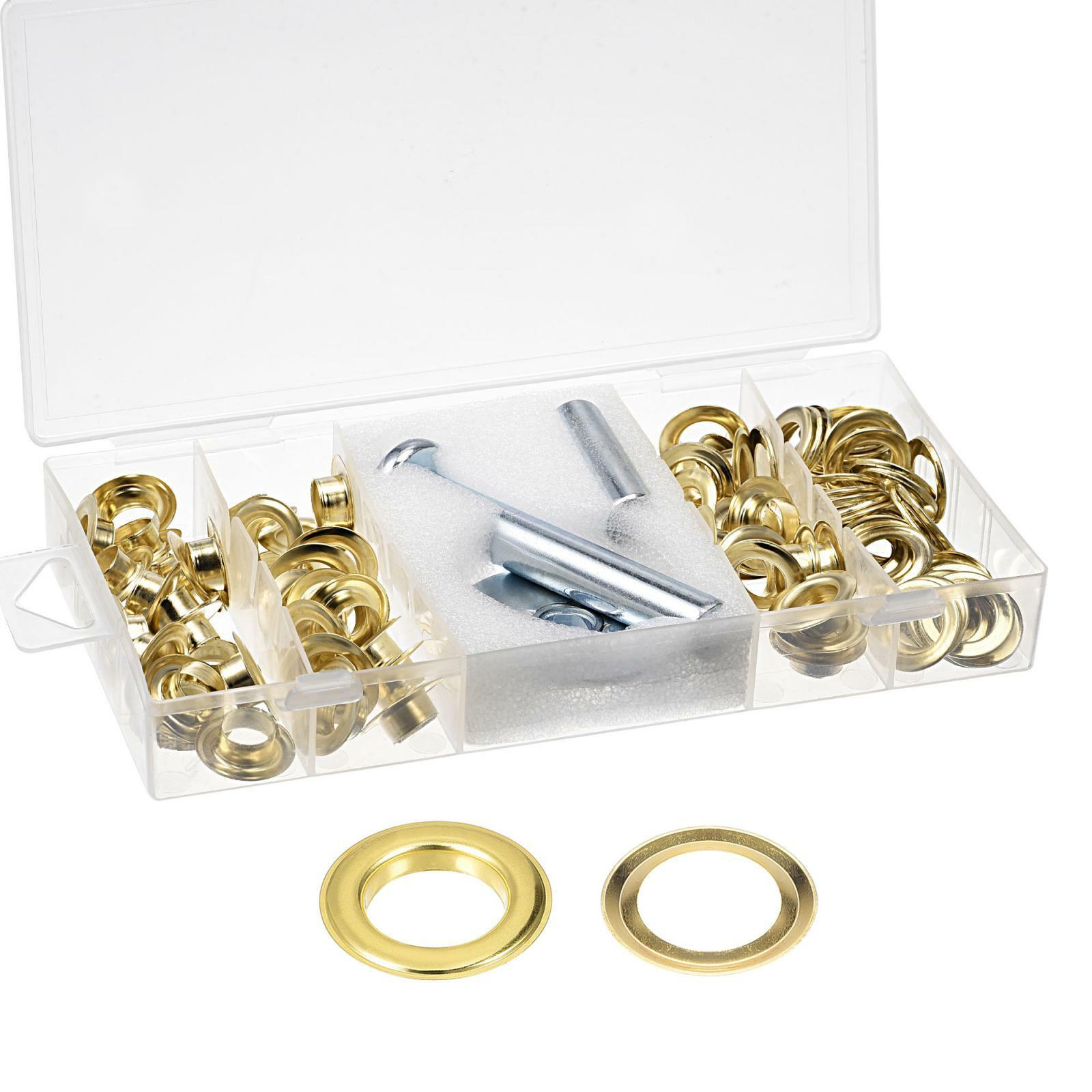 Grommet Kit 50 Set Metal Eyelets with 3pcs Tools, 12mm Inside Dia Gold Tone