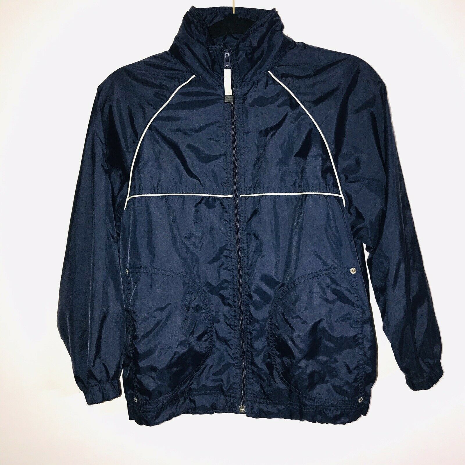 Kids GAP Light Weight Nylon Jacket Navy Blue With Hidden Hood Size S/M (7-8)