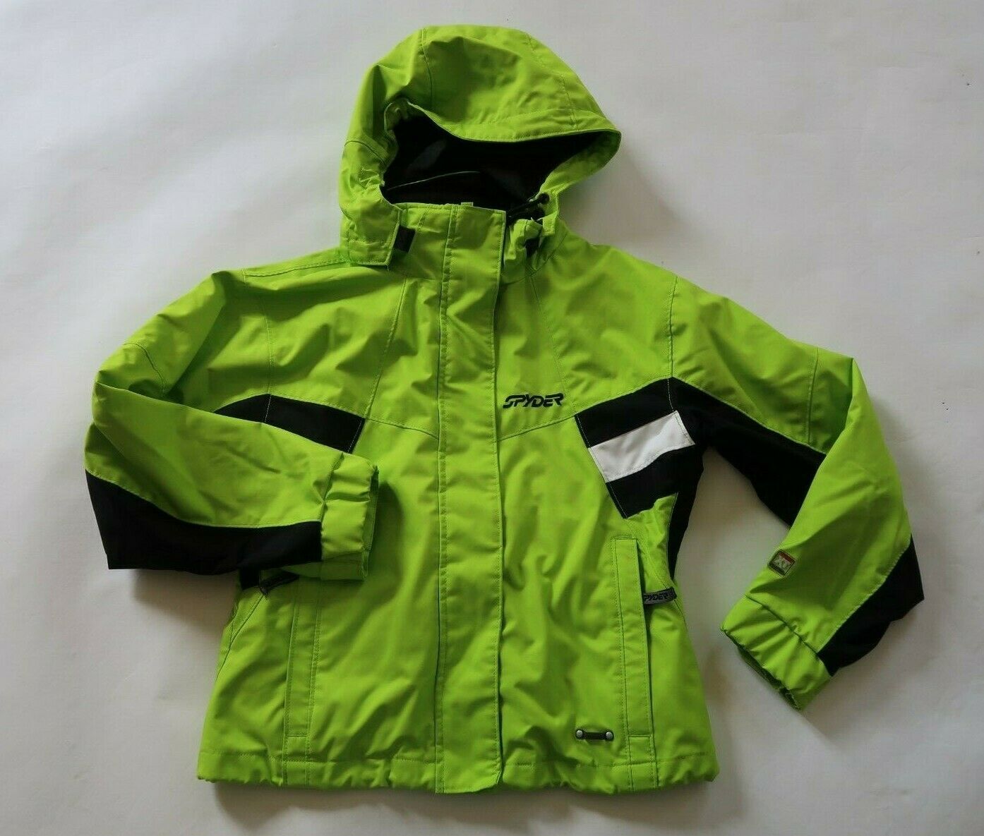 Spyder Boys Nylon LS Full Zip Neon Green Hooded Winter Ski Coat Jacket Youth 10