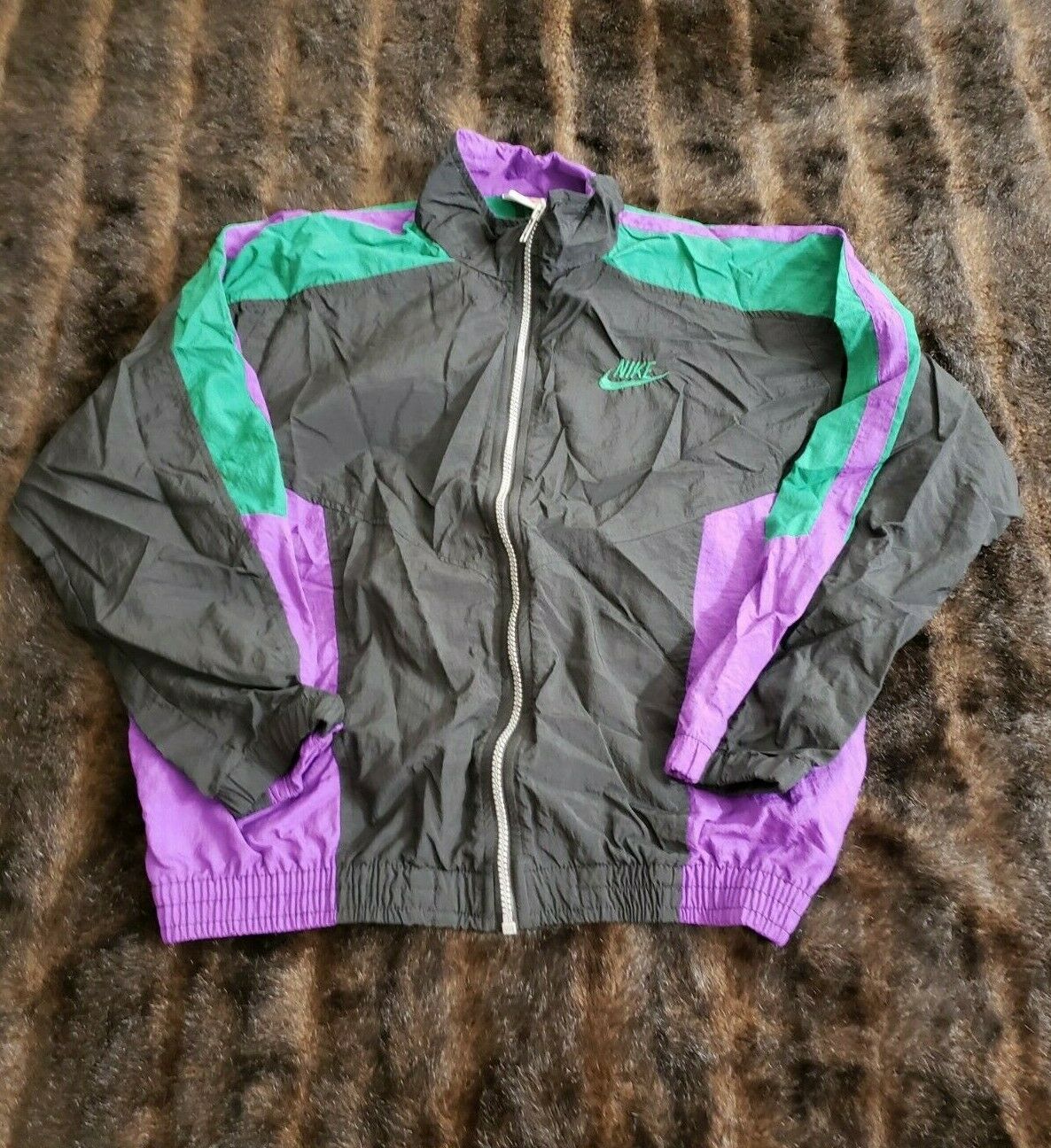 Vtg Vintage Nike Gray Tag Windbreaker Colorblock Full Zip Jacket Boys Youth L