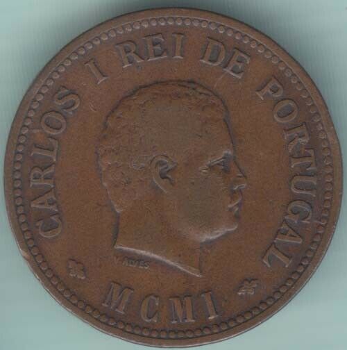 India Portugueza Carlos I 1/2 Tanga Part Of The Set Copper Coin