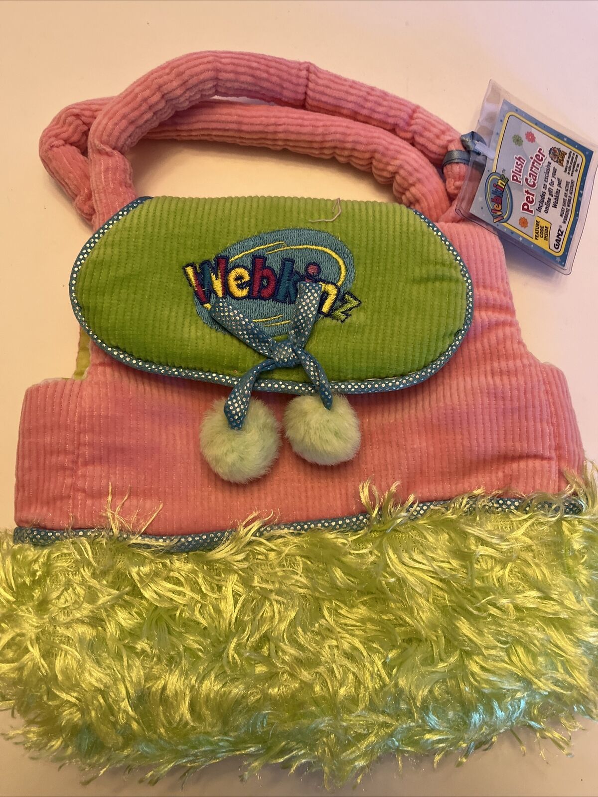New Ganz Webkinz Plush Pet Carrier Purse Pink & Green With Tag & Code