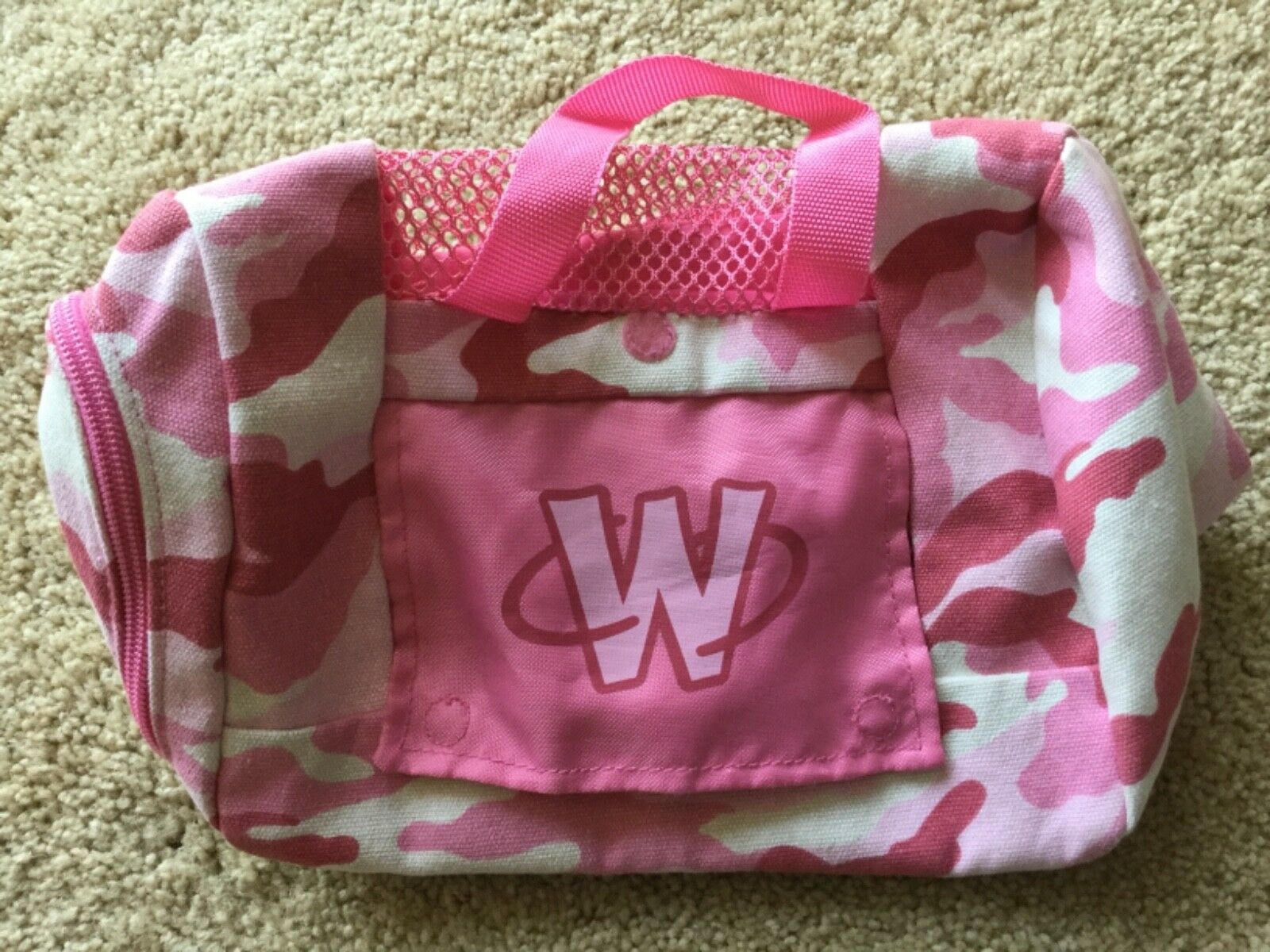 Webkinz Pink Camo Stuffed Pet Carrier Case W Handle Zips Open Kid Girl Gift Nice