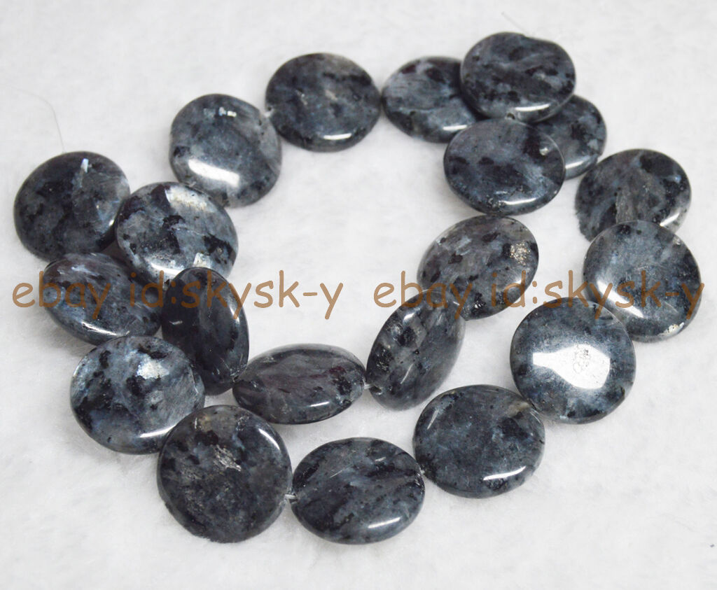 Huge 20mm Coin Natural Black Gray Labradorite Gems Loose Beads 15