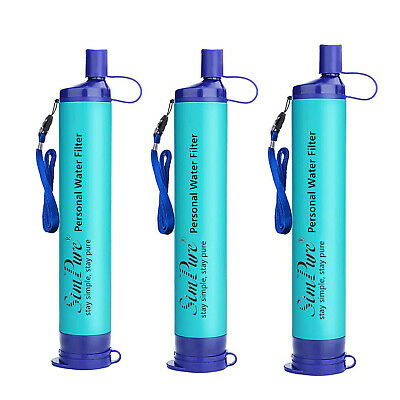 3 Pack Personal Survival Water Filter Straw Purifier Hiking Camping Emergency