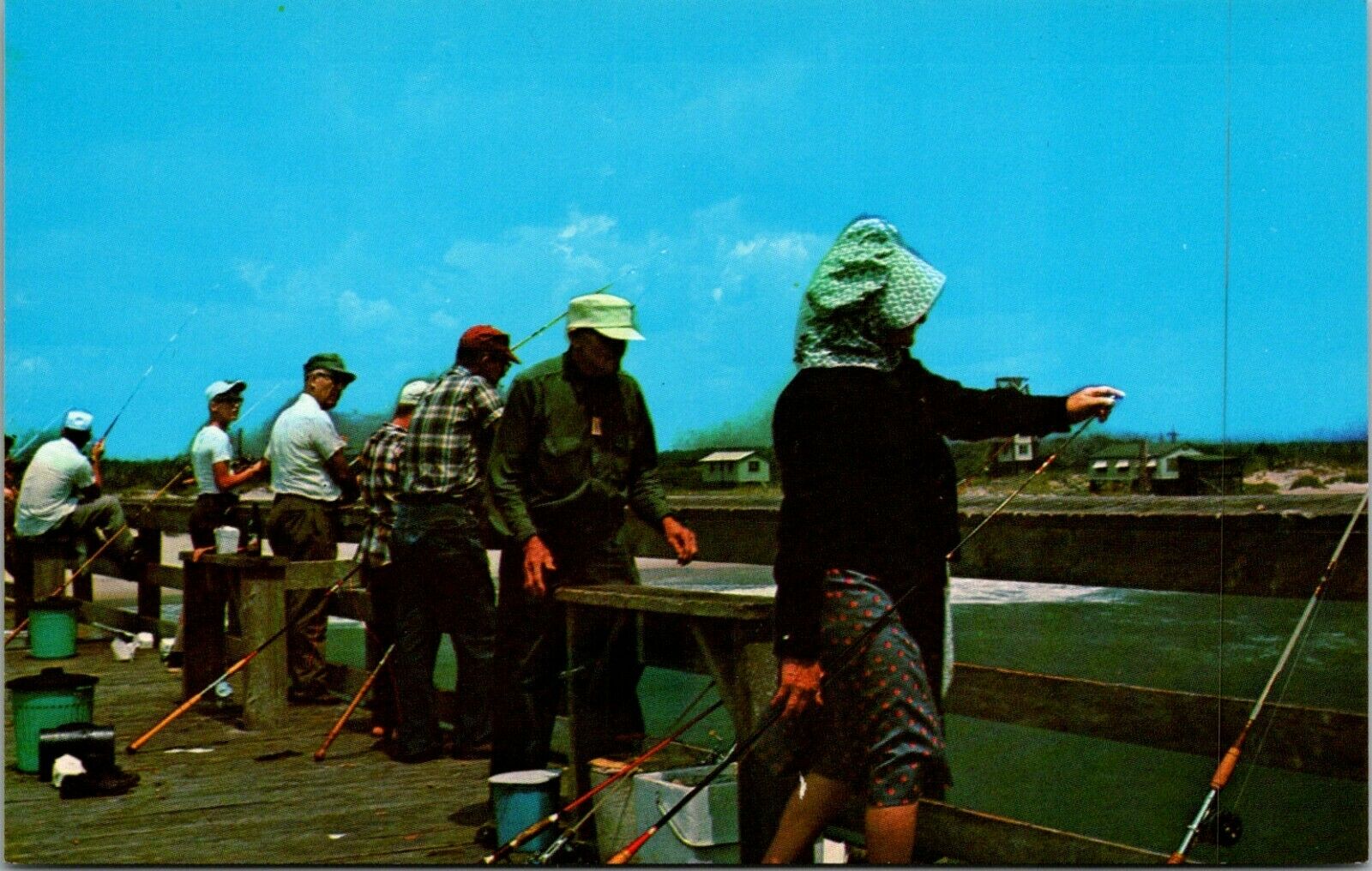 Vtg 1950's Men Fishing Off Pier In Topsail Island North Carolina Nc Postcard
