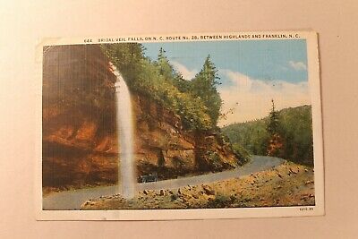Bridal Veil Falls Postcard, Route 28, North Carolina - Posted 1935
