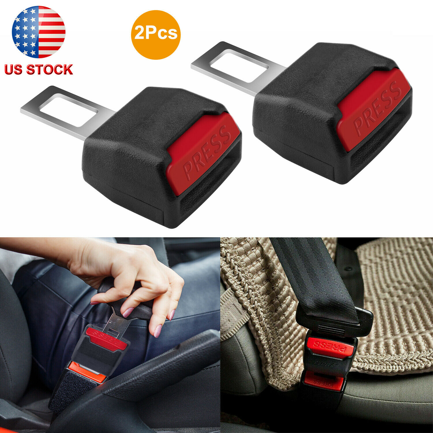 2pcs Car Safety Seat Belt Buckle Extension Universal Vehicle Extender Clip Usa