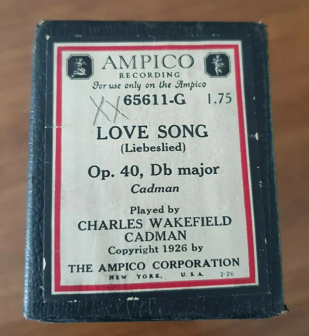 AMPICO Love Song Op. 40 Db Major Charles Wakefield Cadman 65611-G Player Piano