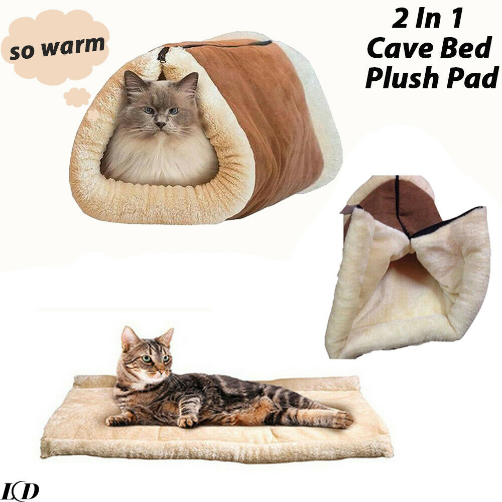 Pet Bed Soft Kennel Puppy Cat Mat 2-in-1 Plush Pad Winter Warm Comfort Nest