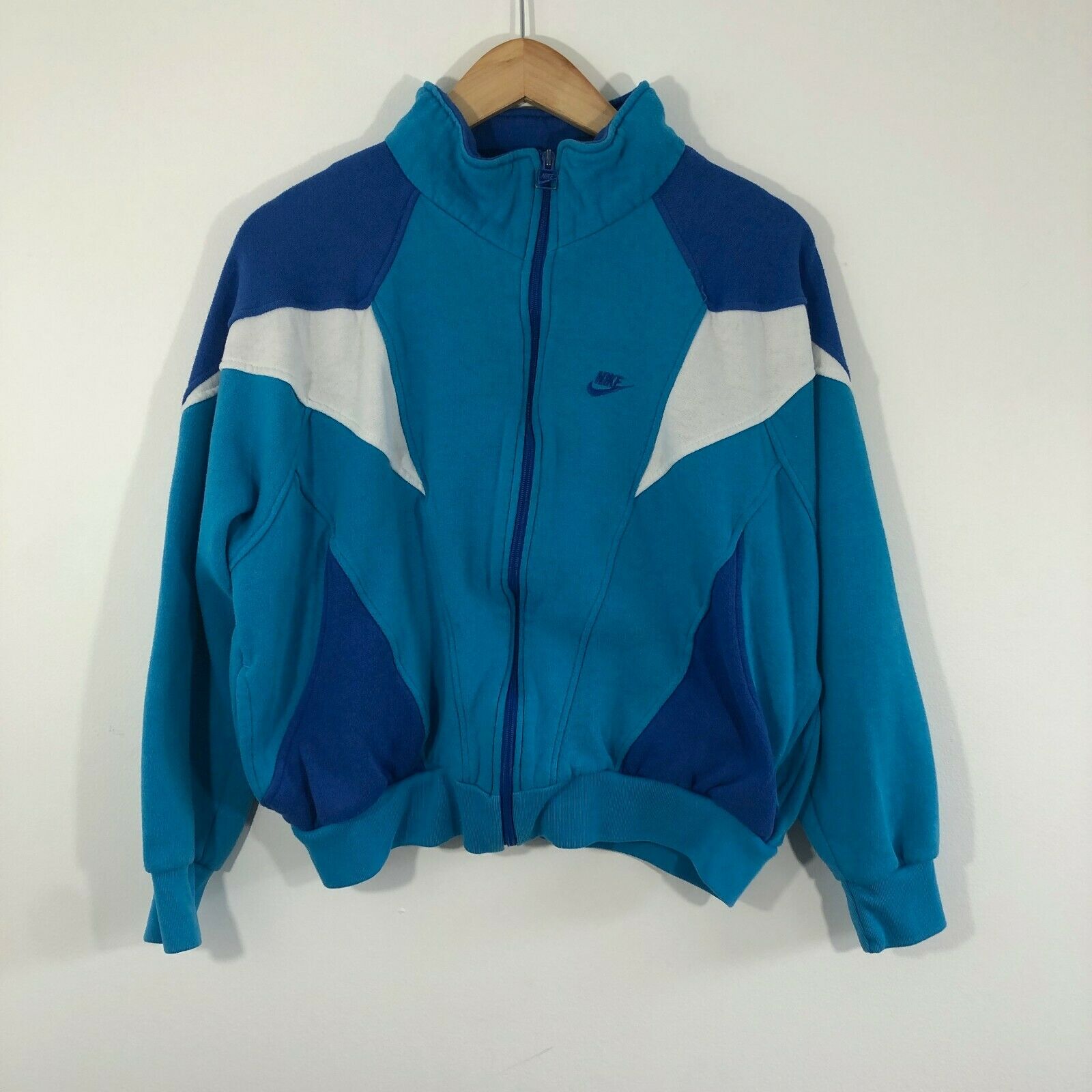 Vintage Nike Sweat Jacket Youth Large Blue 90s Grey Tag Full Zip