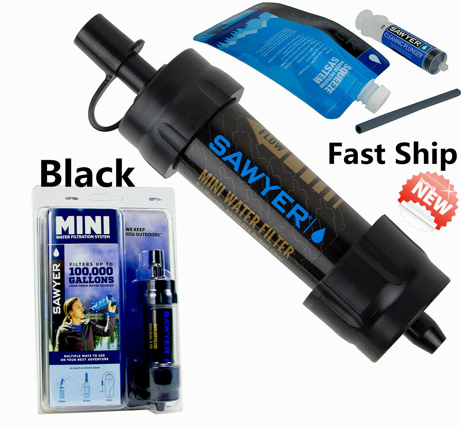 NEW Sawyer Products MINI Water Filter Filtration System Portable Black Sp105
