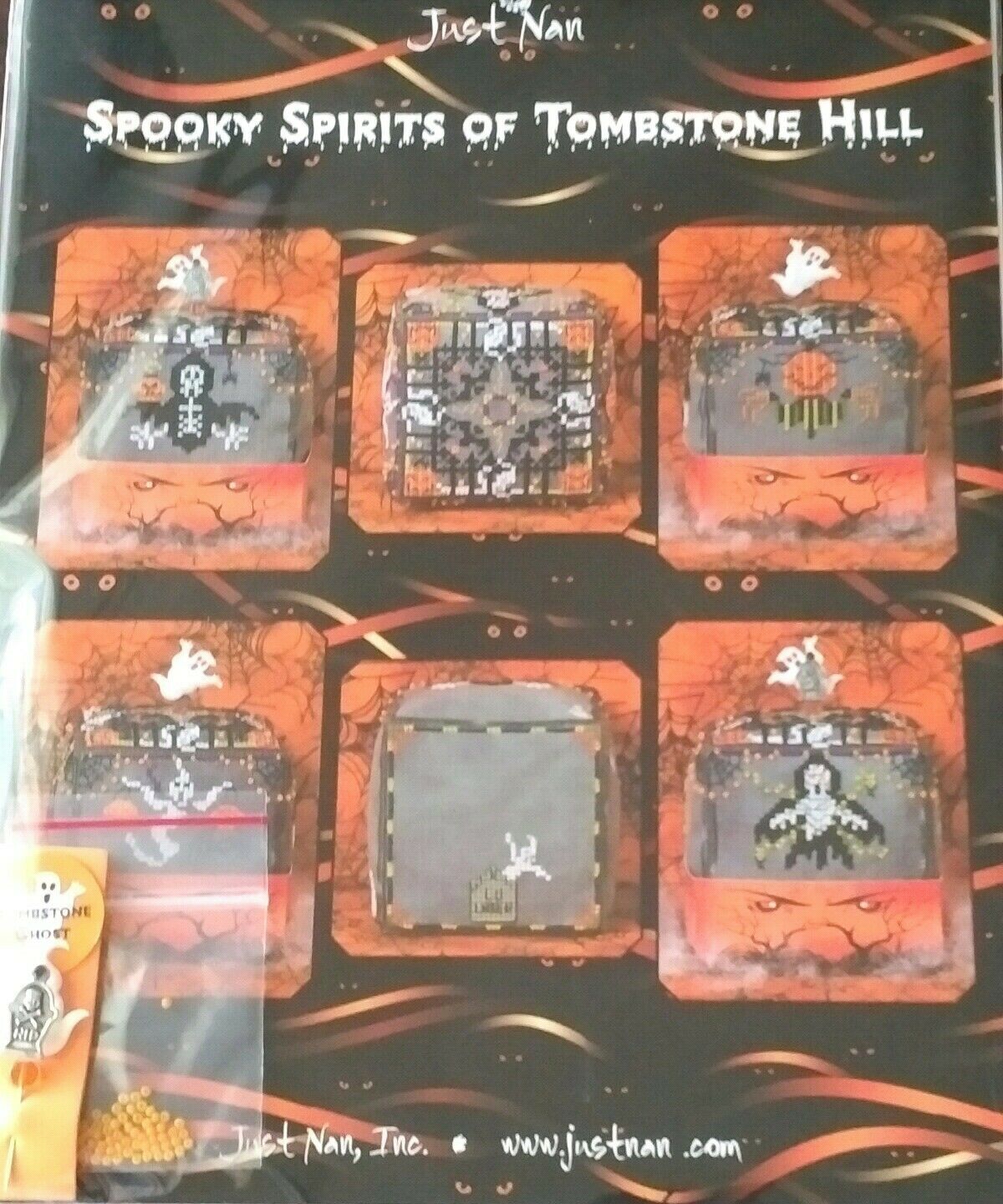 Just Nan Spooky Spirits Of Tombstone Hill Cross Stitch & Tombstone Ghost Pin