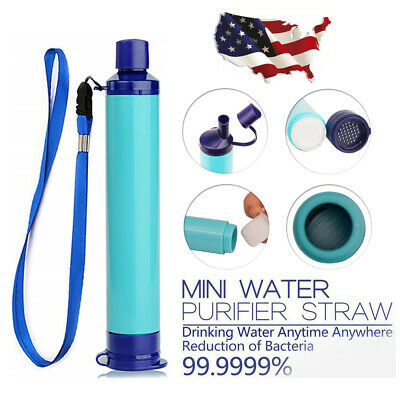 Portable Water Filter Straw Purifier Camping Emergency Gear Survival Tool Blue