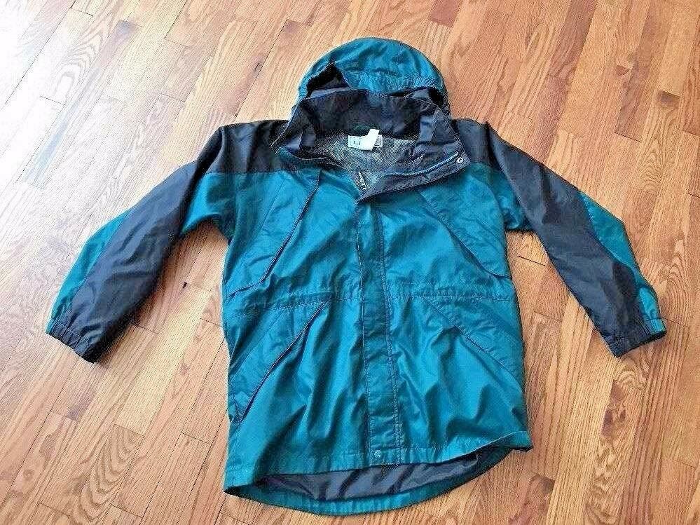 Ll Bean Hunter Green Black Windbreaker Jacket W/ Hood - Kids Size L (14-16)