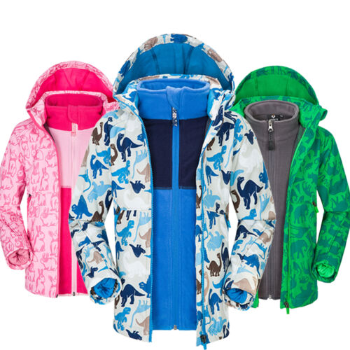 Kids Boys Girls 3-in-1 Outdoor Waterproof Hiking Skiing Snow Jacket Coat Parka