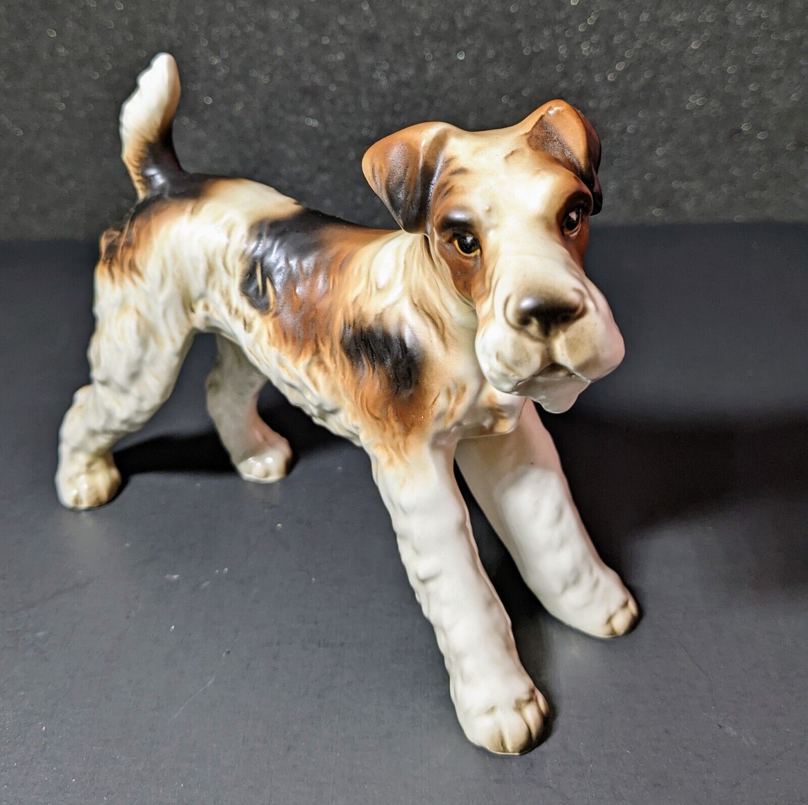 Vintage Fox Terrier Dog Porcelain Figurine, 6.5x2.5x5.5, Made In Japan