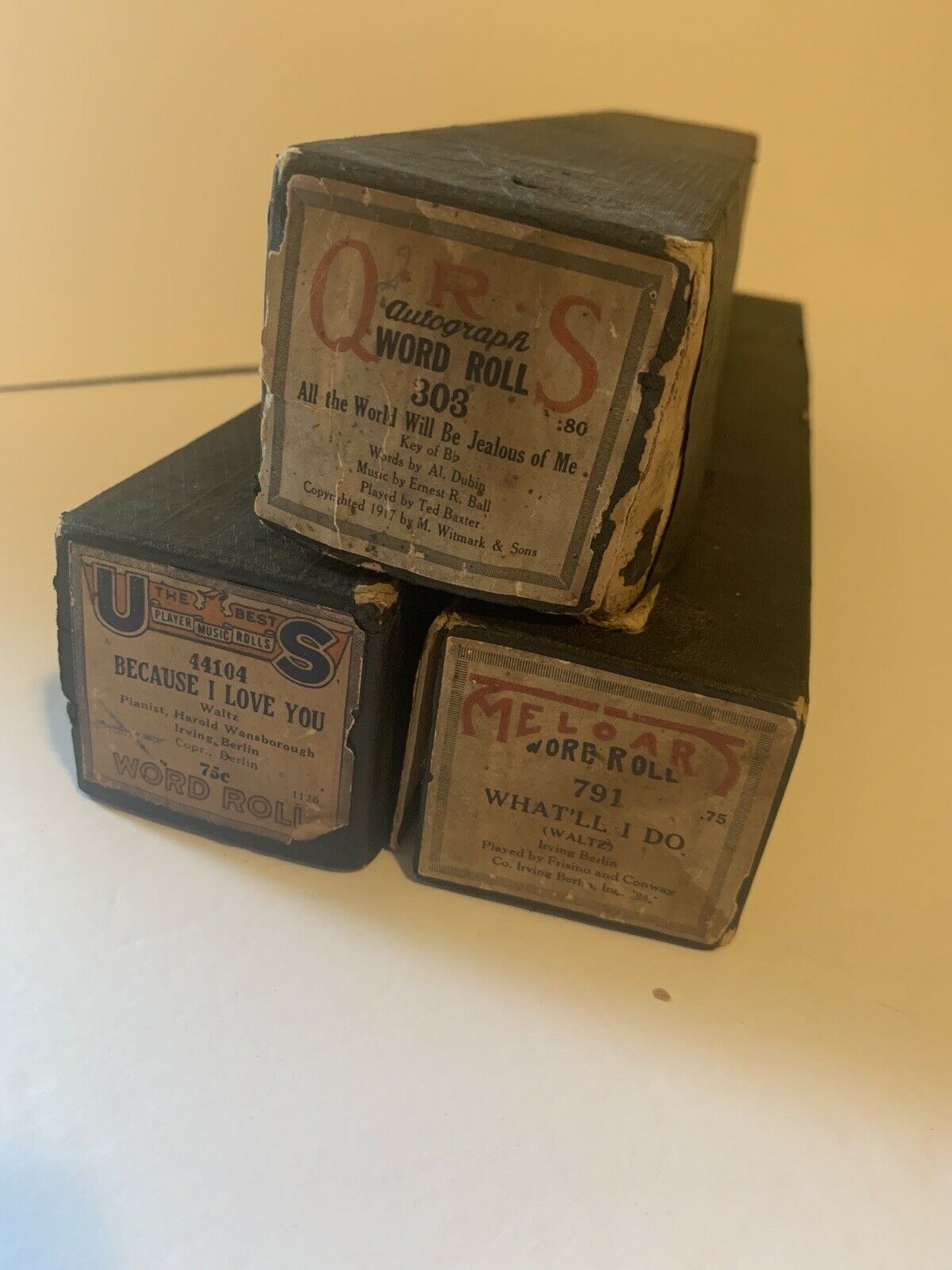 Vintage Q.R.S. Word Roll / American Song Roll Music For Player Piano - Lot of 3