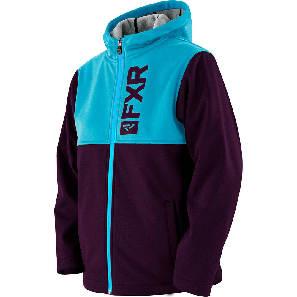 FXR Plum/Sky Blue Youth Helium Softshell Jacket Waterproof Fleece Interior Warm