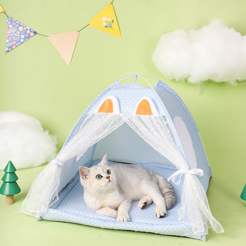 Pet Dog Cat Tent Bed Detachable Cushion Puppy Sleeping House Cave Indoor