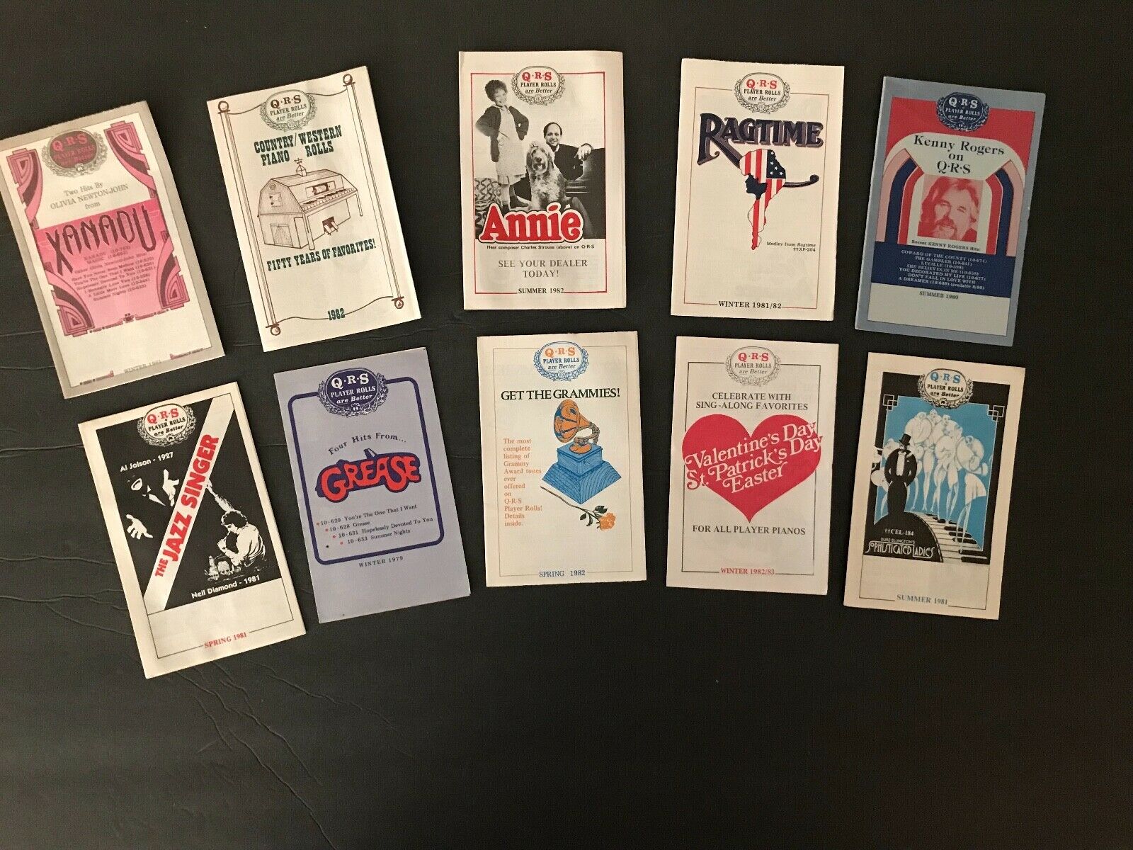 10 Vintage QRS Player Piano Roll New Releases and Advertising Pamphlets