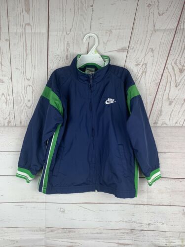 Nike Navy Blue/green  Windbreaker Full Zip Jacket Sz S 4-6 Youth Kids