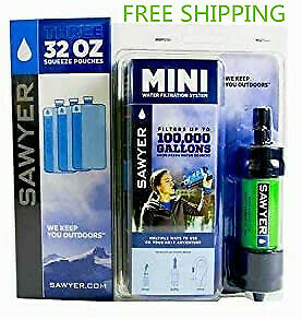 Sawyer MINI Filter Outdoor water purifier Portable w/soft water bag  Green -USA