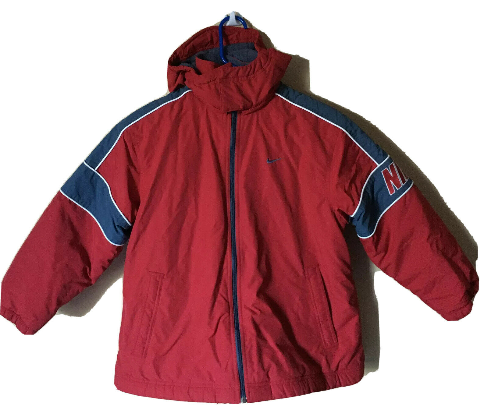 Nike Kid's Boys Insulated Hood Jacket Fleece Lined Red Gray Full Zip Size S/8/10