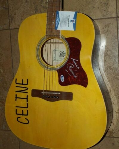 Celine Dion Signed Acoustic Guitar Beckett Bas Coa Autographed