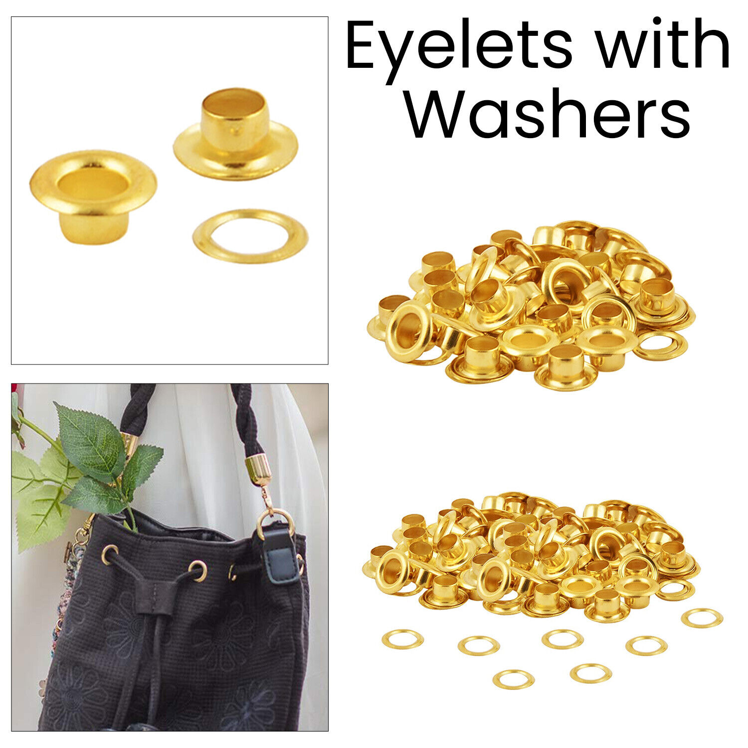 100pcs 8mm Iron Eyelets Grommets with Washers Repair DIY Leather Craft Bags Gold