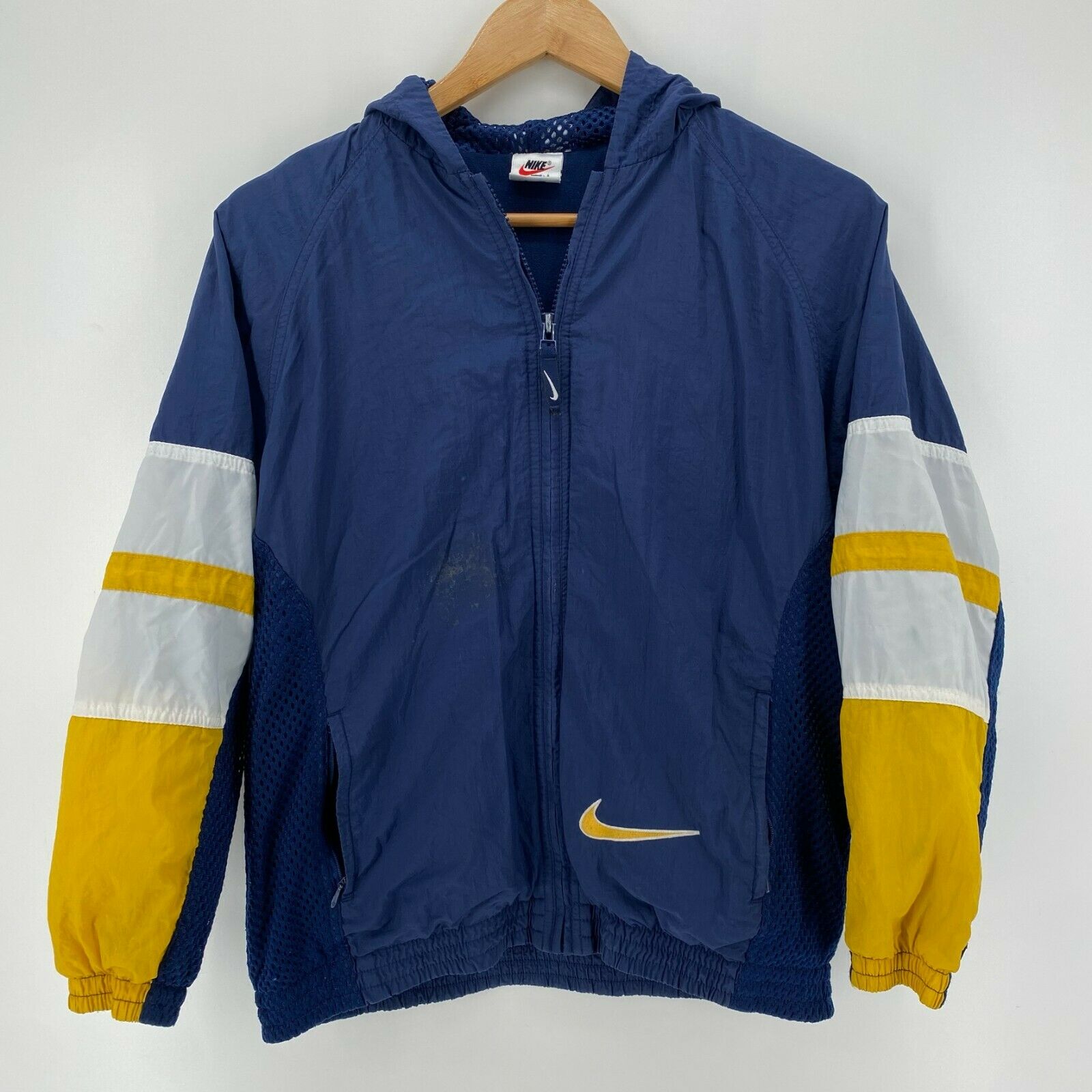 Nike Windbreaker Jacket Youth L Blue Yellow Colorblock Vintage 1990's
