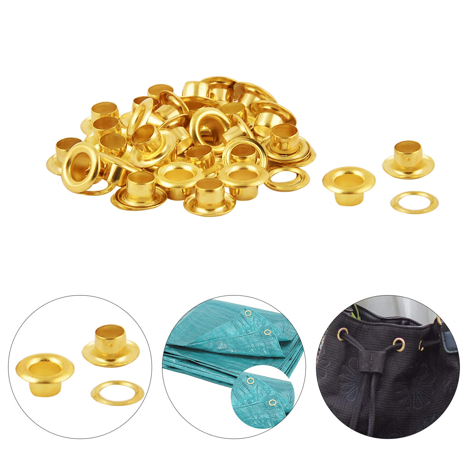 8mm Eyelet with Washer Leather Craft Repair Grommet Clothing Banner Gold 100pcs