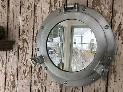 11" Porthole Mirror ~ Grey Finish ~ Nautical Maritime Wall Decor ~ Cabin Window