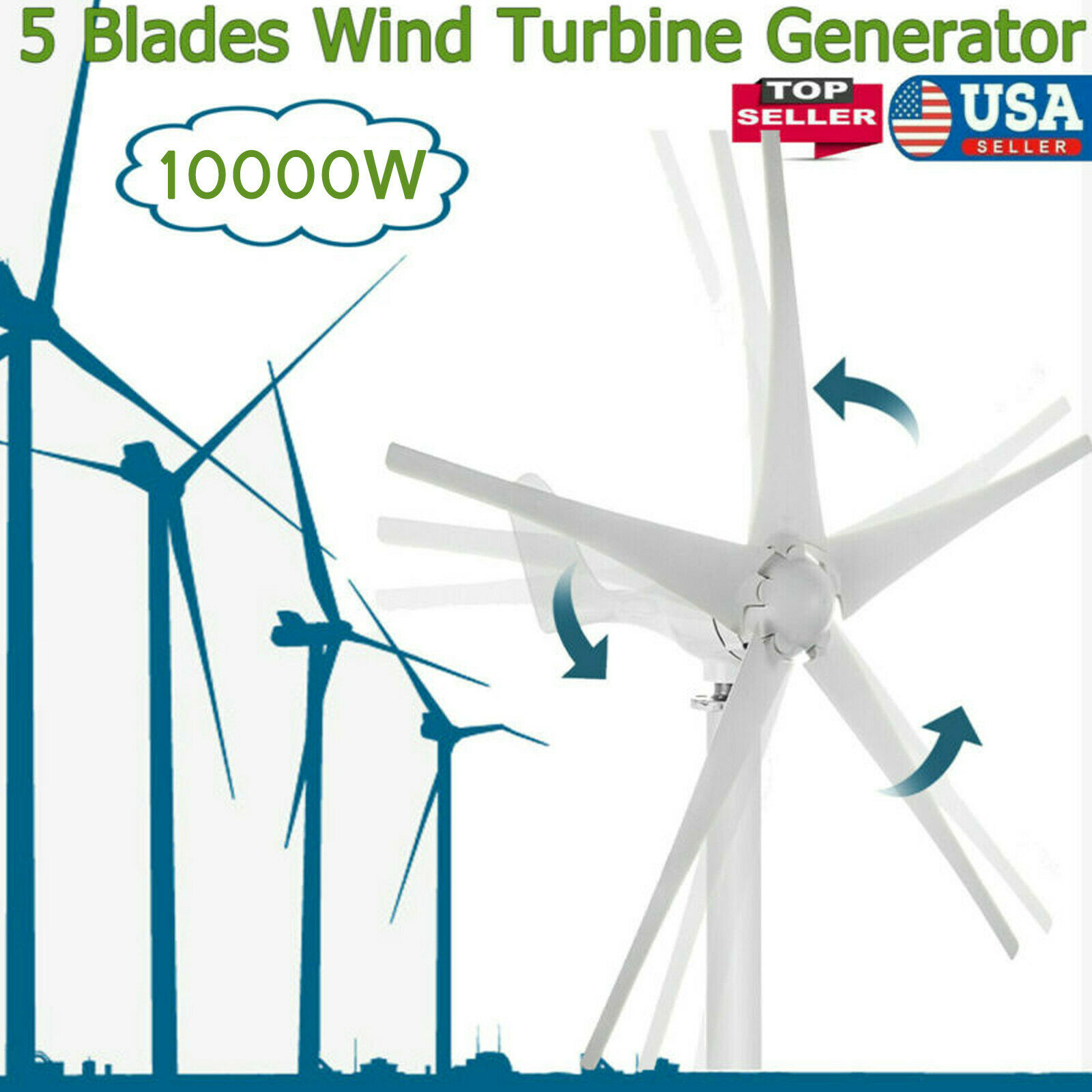 10000w Wind Turbine Generator Unit 5 Blades Dc 12v With Power Charge Controller/