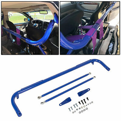 Blue Stainless Steel Racing Safety Seat Belt Chassis Roll Harness Bar Kit Rod
