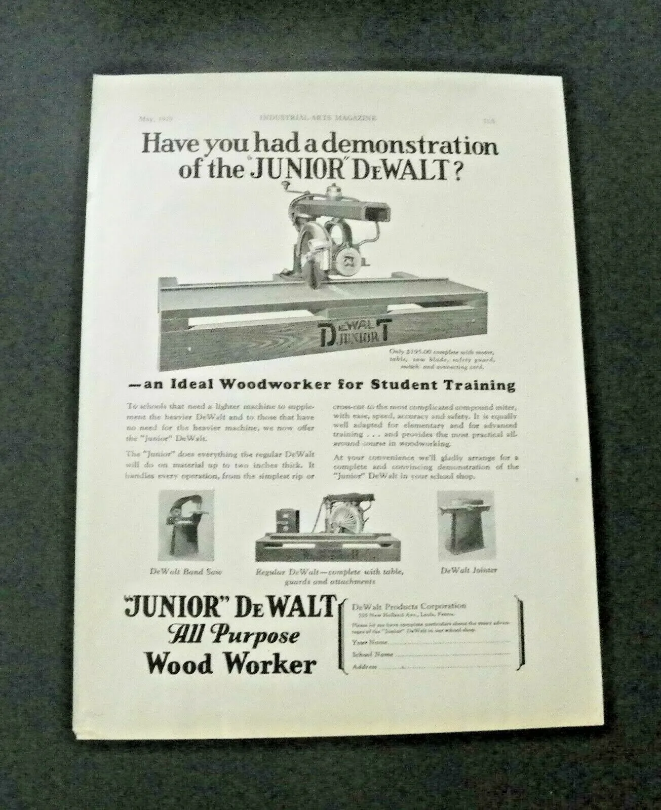 1929 Junior Dewalt Wood Worker Ad