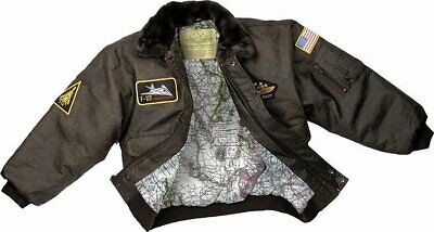 Kids Brown WWII Aviator Flight Bomber Fighter Pilot Jacket with Patches